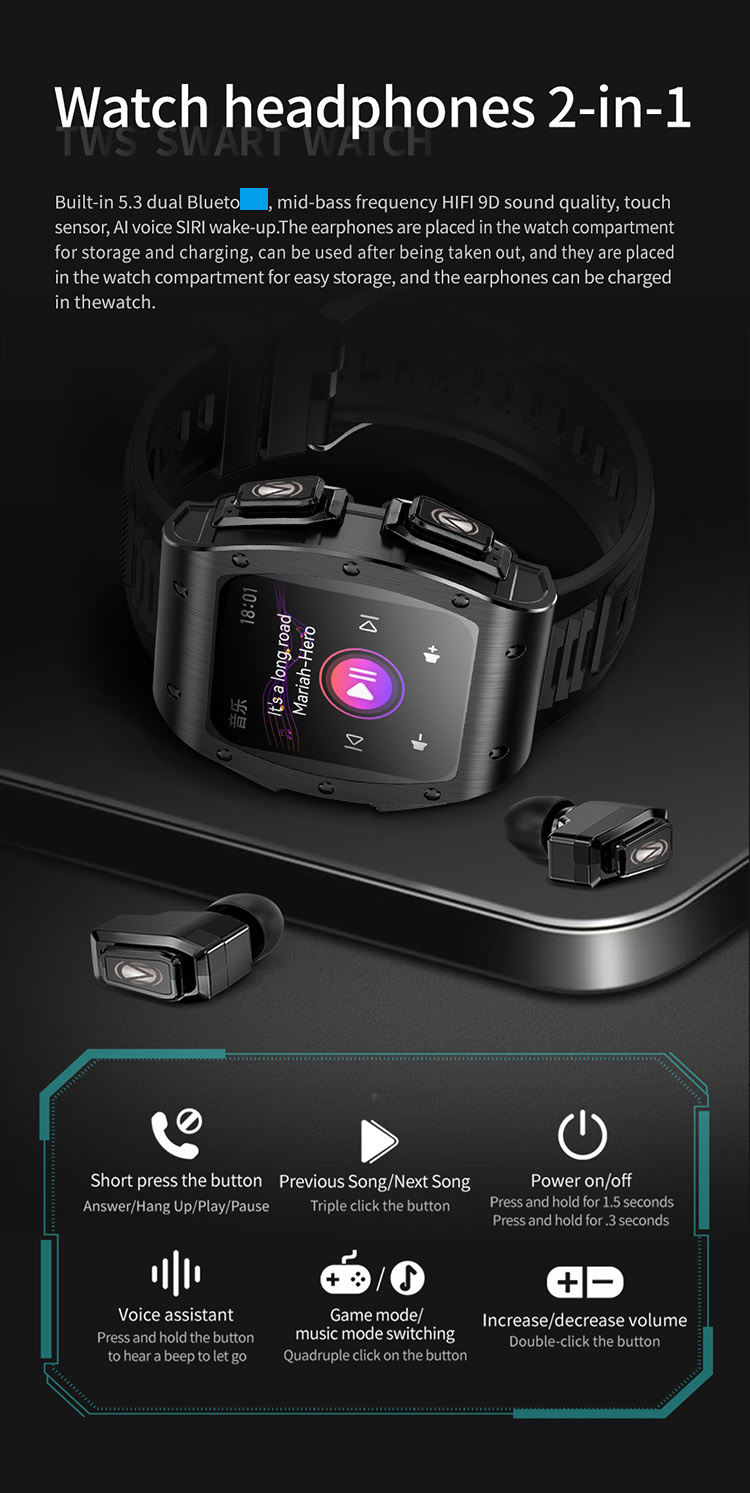 JM09 watch with earbuds ,Smartwatch with Earbuds ,TWS Smart Watch ,JM09 smart watch with earphone ，earphone smart watch ,smart watch earbuds 2 in 1 ,smartwatch with earbuds ,JM09 watch earphone ,JM09 smart watch